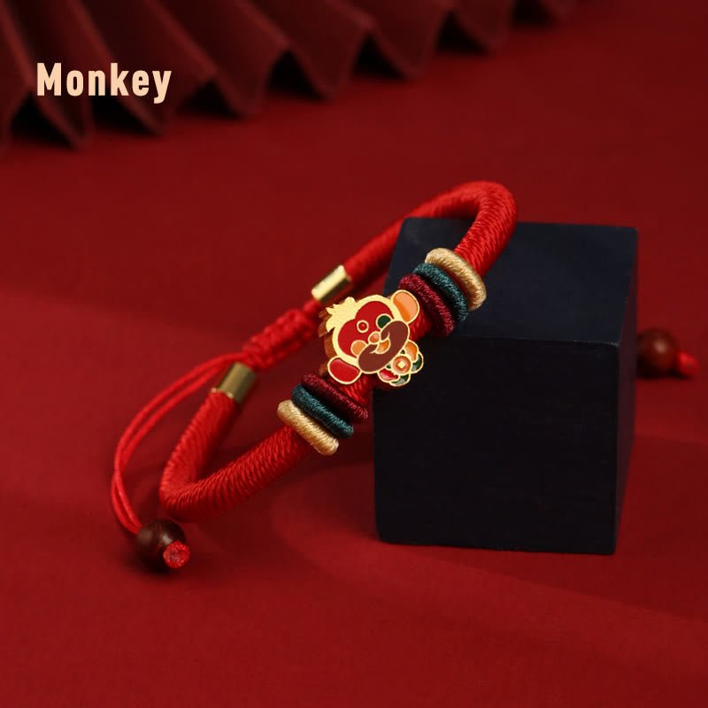 pandaliya Handmade 925 Sterling Silver Year of the Dragon Cute Chinese Zodiac Luck Braided Red Bracelet - pandaliya