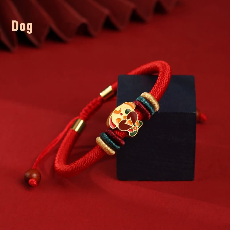 pandaliya Handmade 925 Sterling Silver Year of the Dragon Cute Chinese Zodiac Luck Braided Red Bracelet - pandaliya