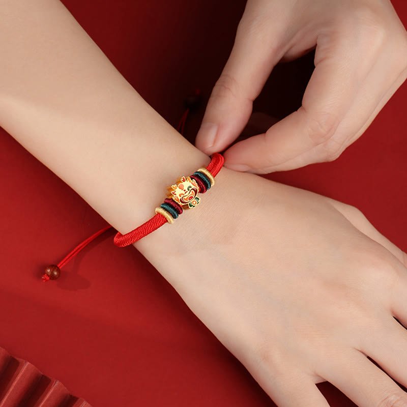 pandaliya Handmade 925 Sterling Silver Year of the Dragon Cute Chinese Zodiac Luck Braided Red Bracelet - pandaliya