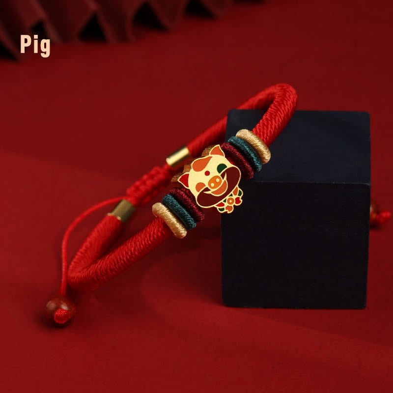 pandaliya Handmade 925 Sterling Silver Year of the Dragon Cute Chinese Zodiac Luck Braided Red Bracelet - pandaliya