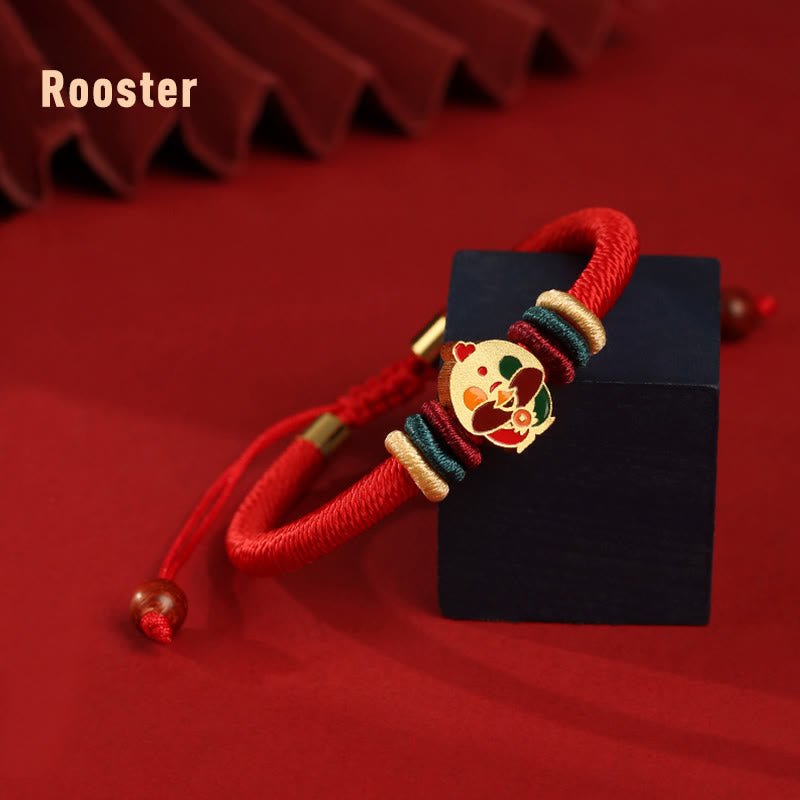 pandaliya Handmade 925 Sterling Silver Year of the Dragon Cute Chinese Zodiac Luck Braided Red Bracelet - pandaliya