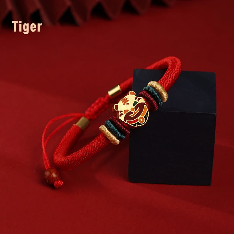 pandaliya Handmade 925 Sterling Silver Year of the Dragon Cute Chinese Zodiac Luck Braided Red Bracelet - pandaliya