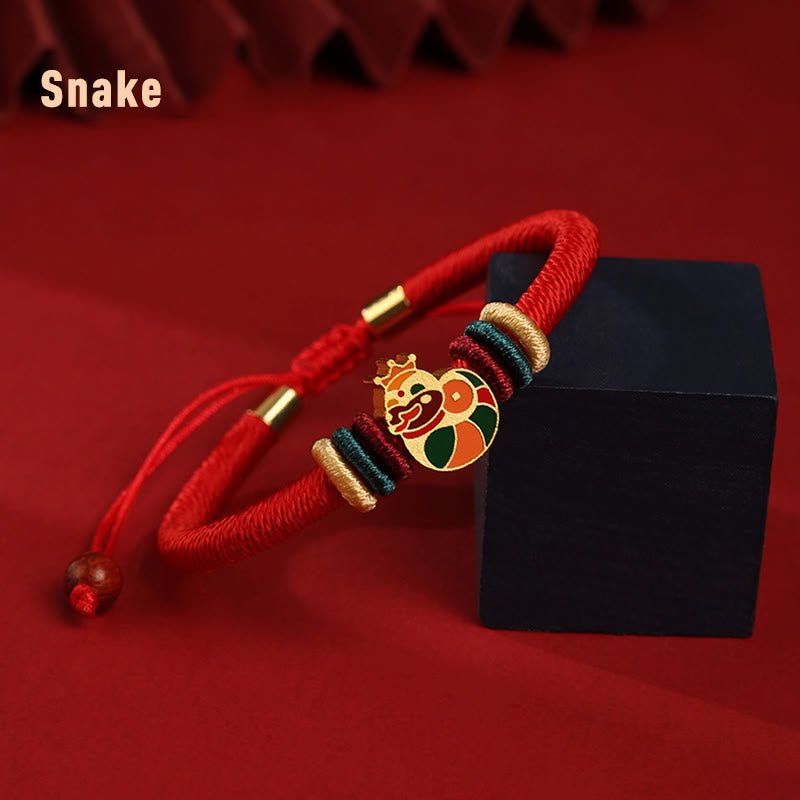 pandaliya Handmade 925 Sterling Silver Year of the Dragon Cute Chinese Zodiac Luck Braided Red Bracelet - pandaliya