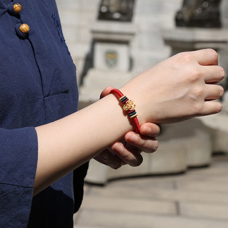 pandaliya Handmade 925 Sterling Silver Year of the Dragon Cute Chinese Zodiac Luck Braided Red Bracelet - pandaliya