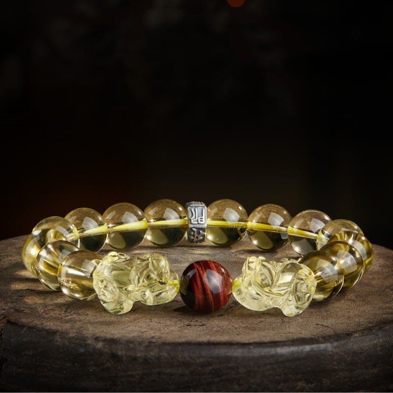 pandaliya Natural Citrine Double PiXiu Tiger Eye Prosperity Protection Bracelet - pandaliya